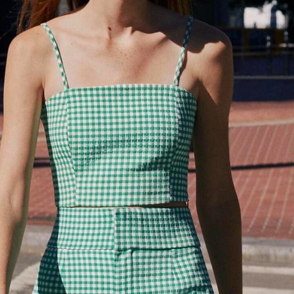 Zara Green Gingham Top